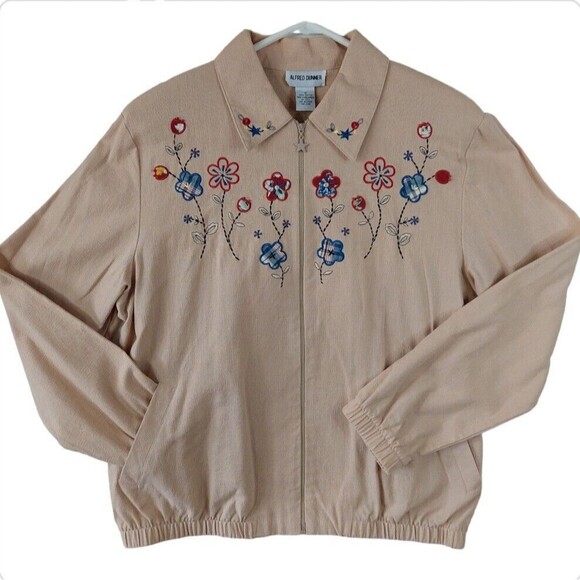 Alfred Dunner Womens Jacket 12 Embroidered Star Zipper Pockets Floral Grandma 80 - Picture 1 of 16